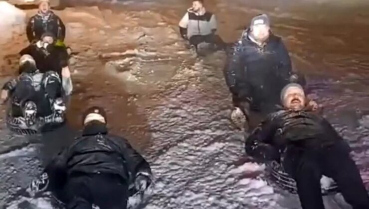 Giresun’da Gençlerin Adrenalin Dolu Kar Raftingi